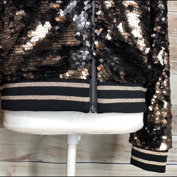 Torrid Matte Black Gold Sequin Bomber Jacket - Picture 3 of 8
